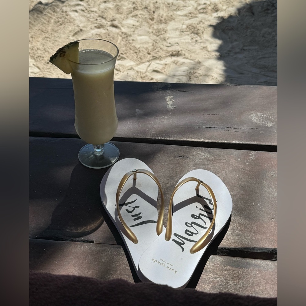 Just Married Kate Spade White Flip Flops